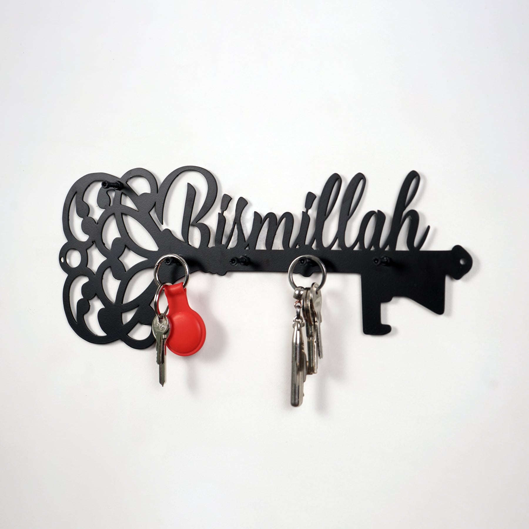 Bismillah Key Holder Latin Calligraphy Islamic Wall Art Decor image 1
