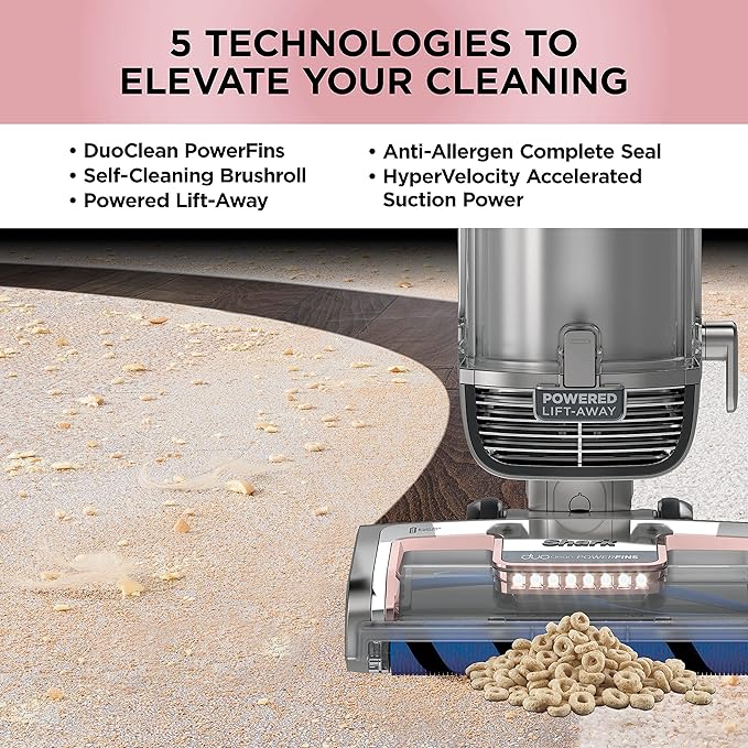 Shark AZ2002 Vertex Powered Lift-Away Upright Vacuum with DuoClean PowerFins, Self-Cleaning Brushroll, Large Dust Cup, Pet Crevice Tool, Dusting Brush & Power Brush, Silver/Rose Gold image 5