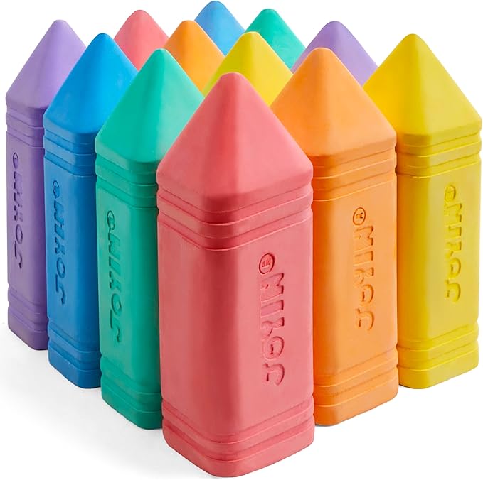 JOYIN 12 PCS Jumbo Sidewalk Chalk with 6 Colors, Washable Sidewalk Chalk for Kids, Non-Toxic School Supplies, Outdoor Games, Playground Accessories image 1
