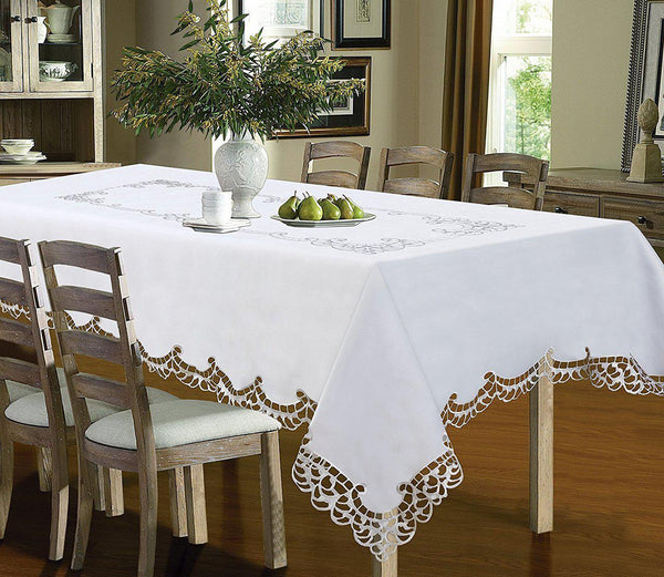 Holland Luxury Embroidered and Hand Cutwork Table cloth, Top Dinner Kitchen Table Cover image 1