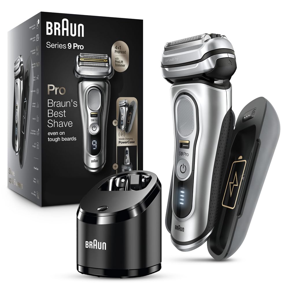 Braun Electric Razor for Men, Waterproof Foil Shaver, Series 9 Pro 9477cc, Wet & Dry Shave, with Portable Charging Case, ProLift Beard Trimmer, 5-in-1 Cleaning & Charging SmartCare Center, Silver image 1