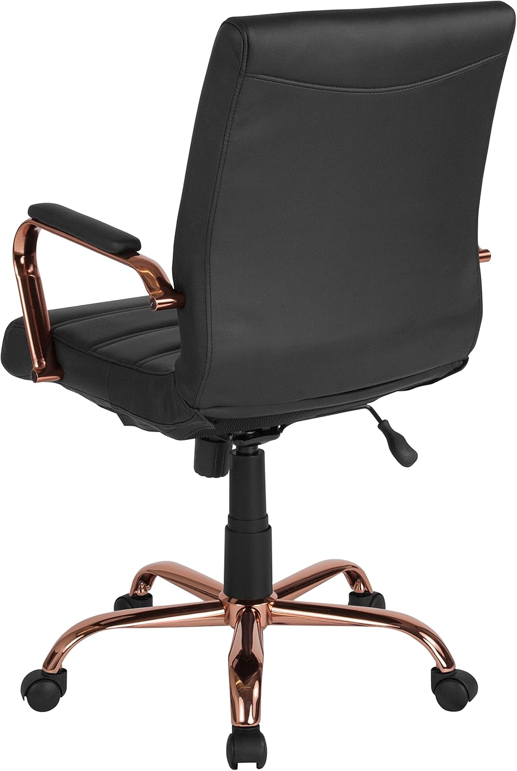 Flash Furniture Whitney Mid-Back Swivel LeatherSoft Desk Chair with Padded Seat and Armrests, Adjustable Height Padded LeatherSoft Office Chair, Black/Rose Gold image 11