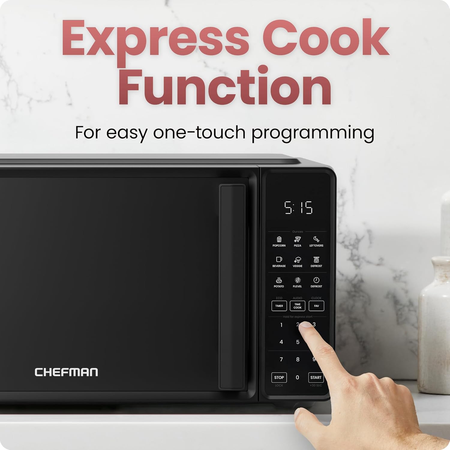 Chefman Countertop Microwave Oven 0.7 Cu. Ft., 700 Watts with 10 Power Levels, 6 Cooking Presets with One-Touch Express Cook, Eco Mode, Child Safety Lock, & Mute Button - Black image 5