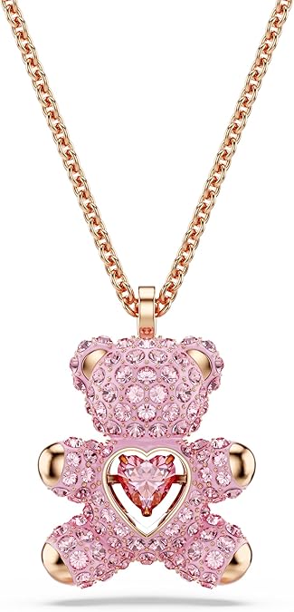 Swarovski Teddy Bear Pendant Necklace, Pink Crystals, Rose Gold-Tone Finish image 1
