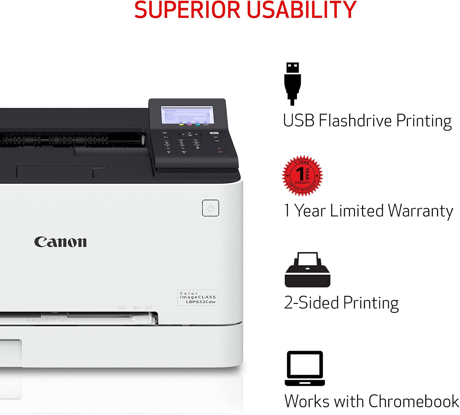 Canon Color imageCLASS LBP632Cdw - Wireless Duplex Laser Printer, Single Function, Home Office, Mobile Ready, 22 PPM Color, White image 6