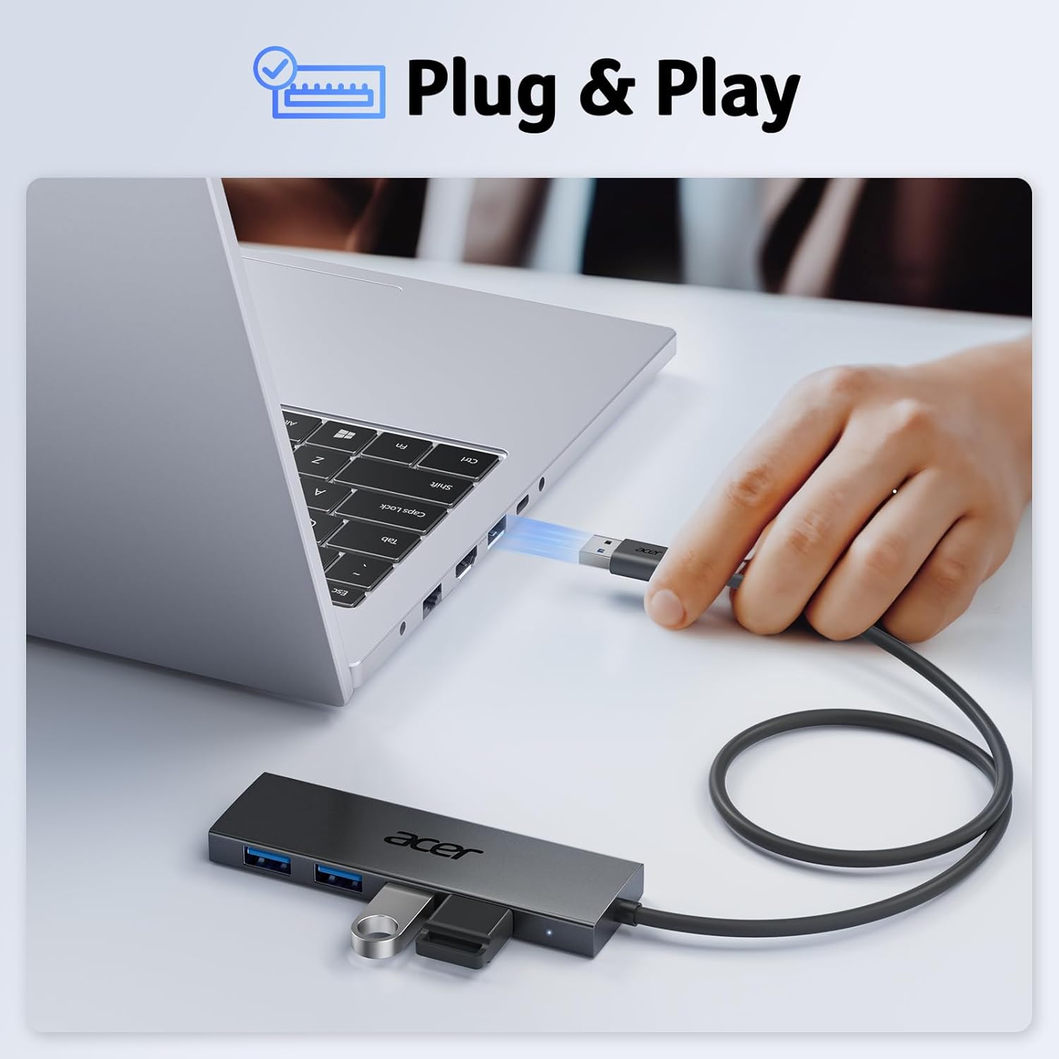 Acer USB Hub 4 Ports, Multiple USB 3.0 Hub, USBA Splitter for Laptop with Type C Power Port, Extender for A Port Laptop, PC, Desktop and More (2ft) image 4