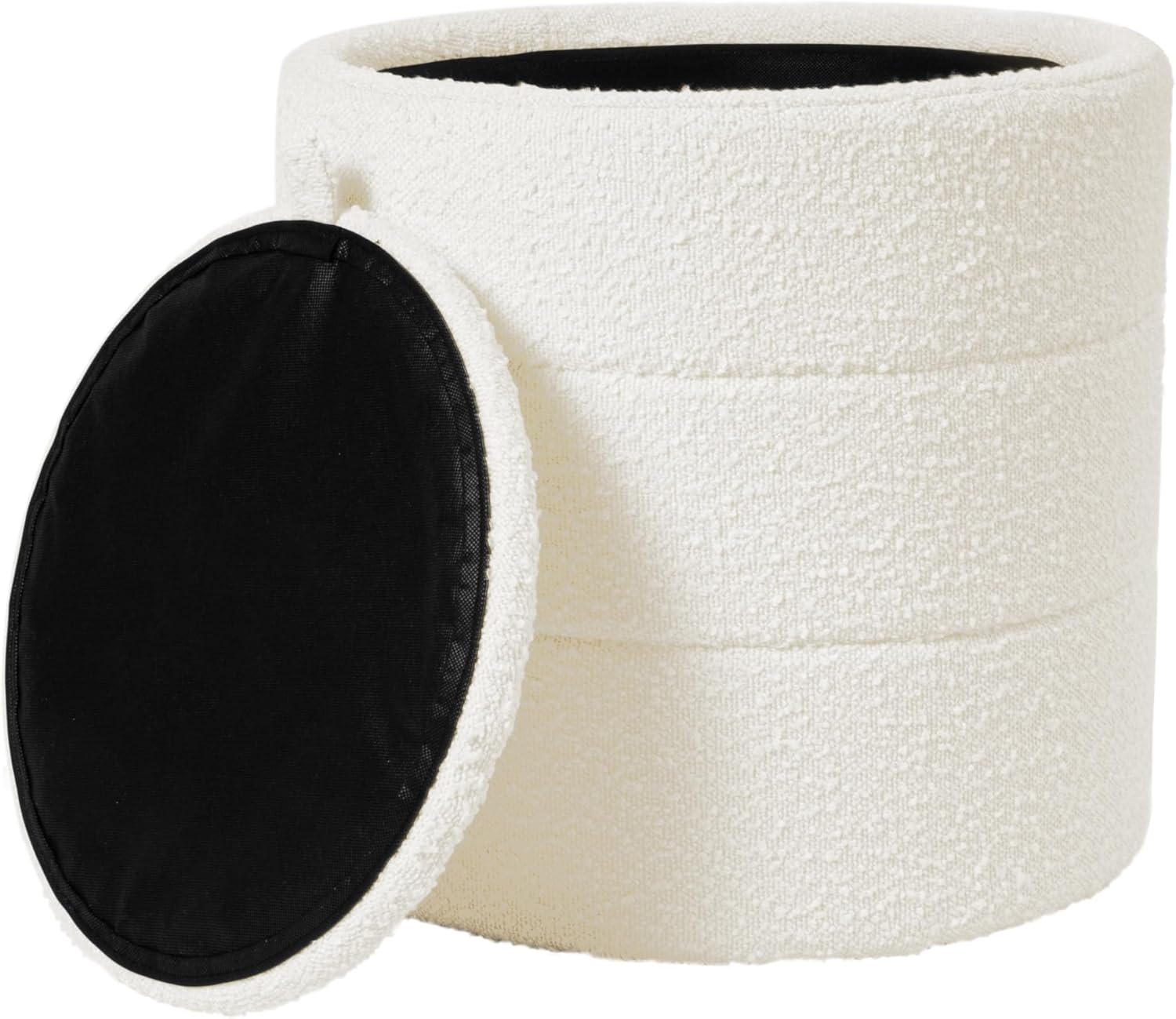 HomePop Storage Round Ottoman with Removable Lid Home Décor|Upholstered Round Foot Rest Ottoman - Cream Boucle image 7
