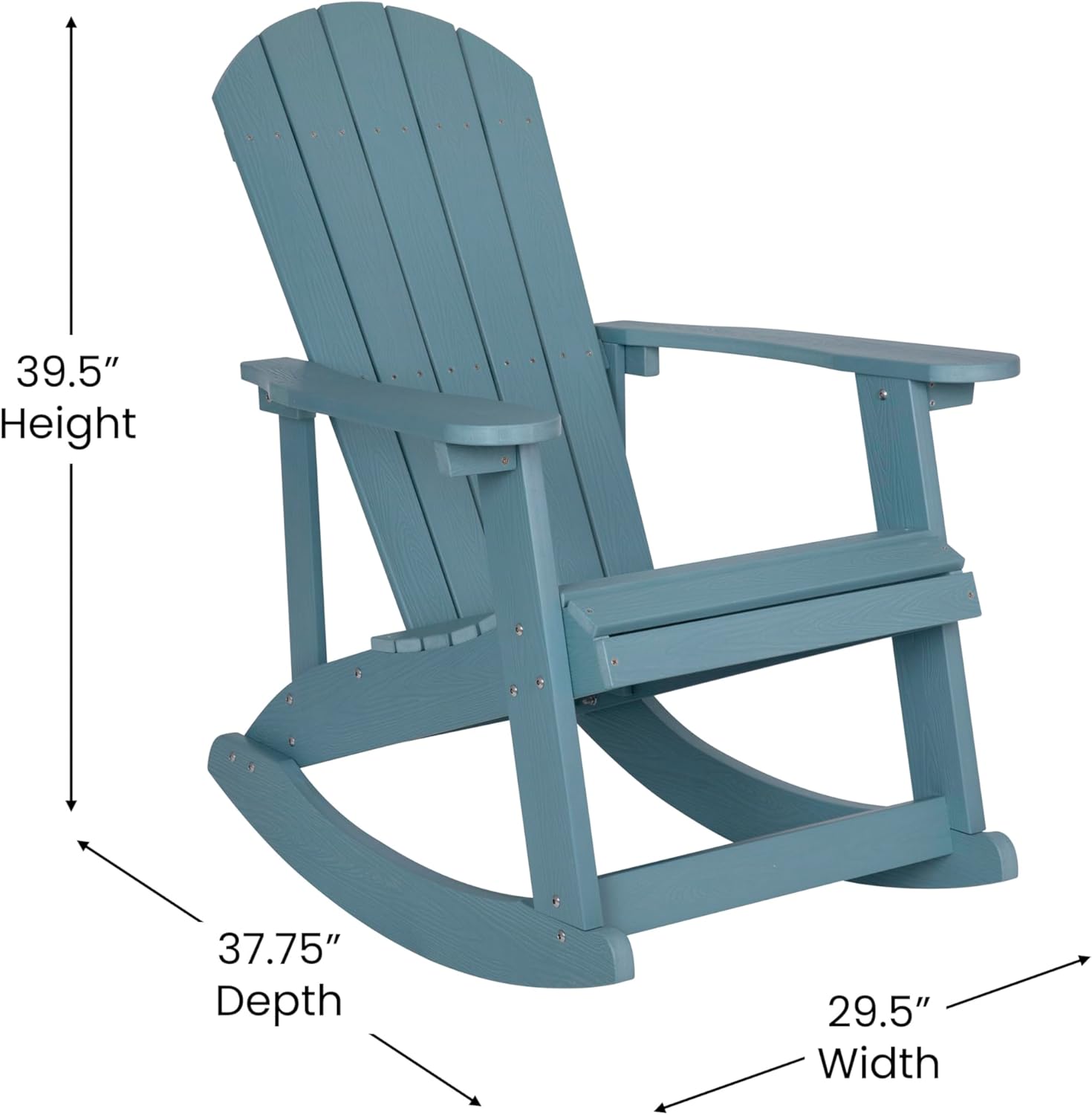 Flash Furniture Savannah Poly Resin Wood Adirondack Rocking Chair - All Weather Sea Foam Polystyrene - Stainless Steel Hardware - Set of 2 image 3
