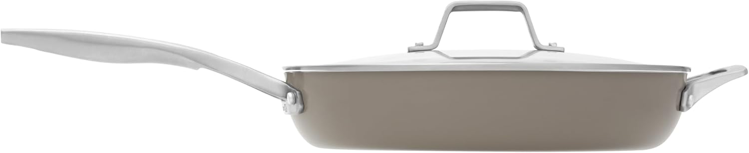 Calphalon® Premier Ceramic Nonstick 12" Frying Pan with Lid, Mushroom Grey image 1