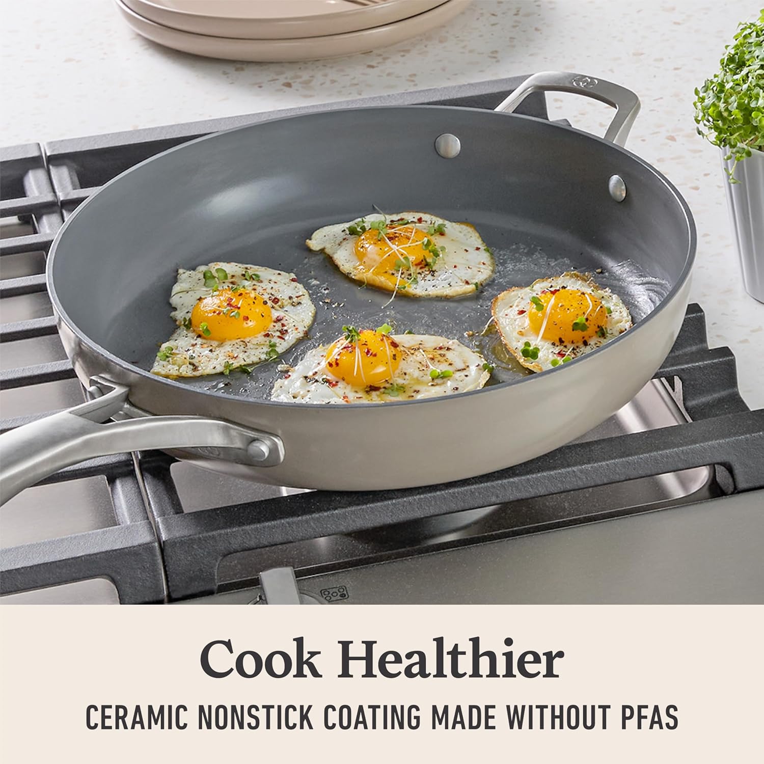 Calphalon® Premier Ceramic Nonstick 12" Frying Pan with Lid, Mushroom Grey image 5