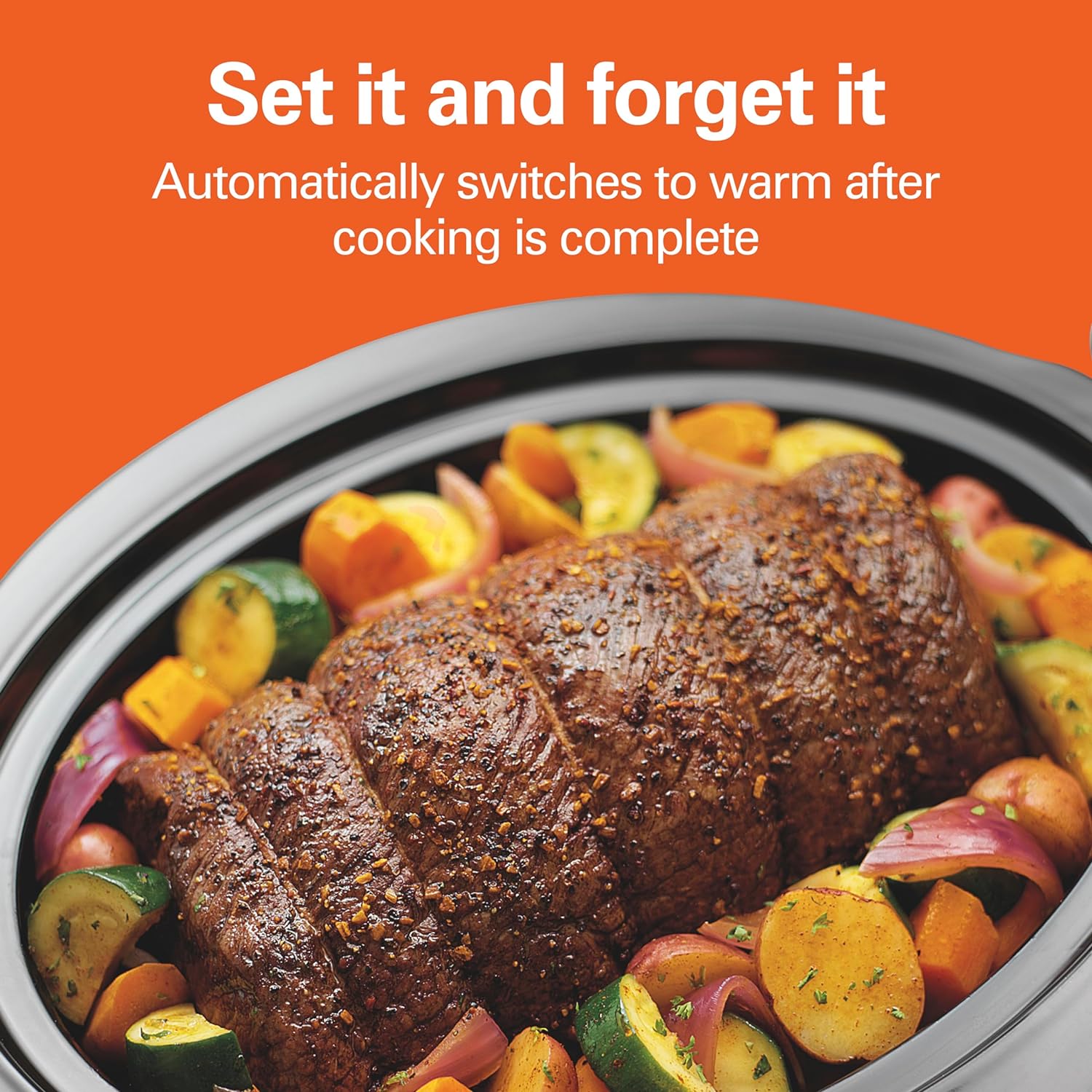 Hamilton Beach 7 Quart Programmable Slow Cooker With Flexible Easy Programming, 5 Cooking Times, Dishwasher-Safe Crock & Lid, Silver (33473) image 3