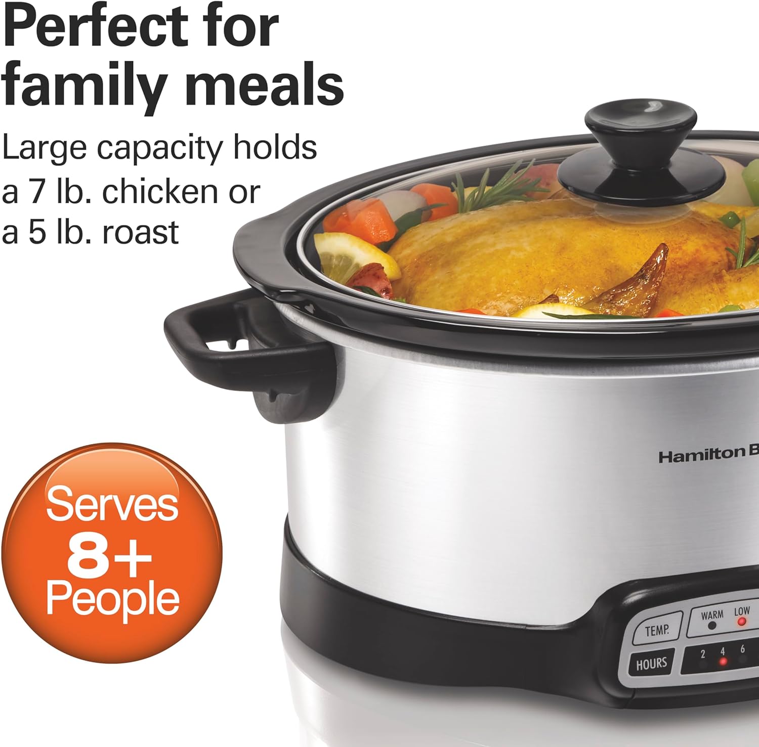 Hamilton Beach 7 Quart Programmable Slow Cooker With Flexible Easy Programming, 5 Cooking Times, Dishwasher-Safe Crock & Lid, Silver (33473) image 4