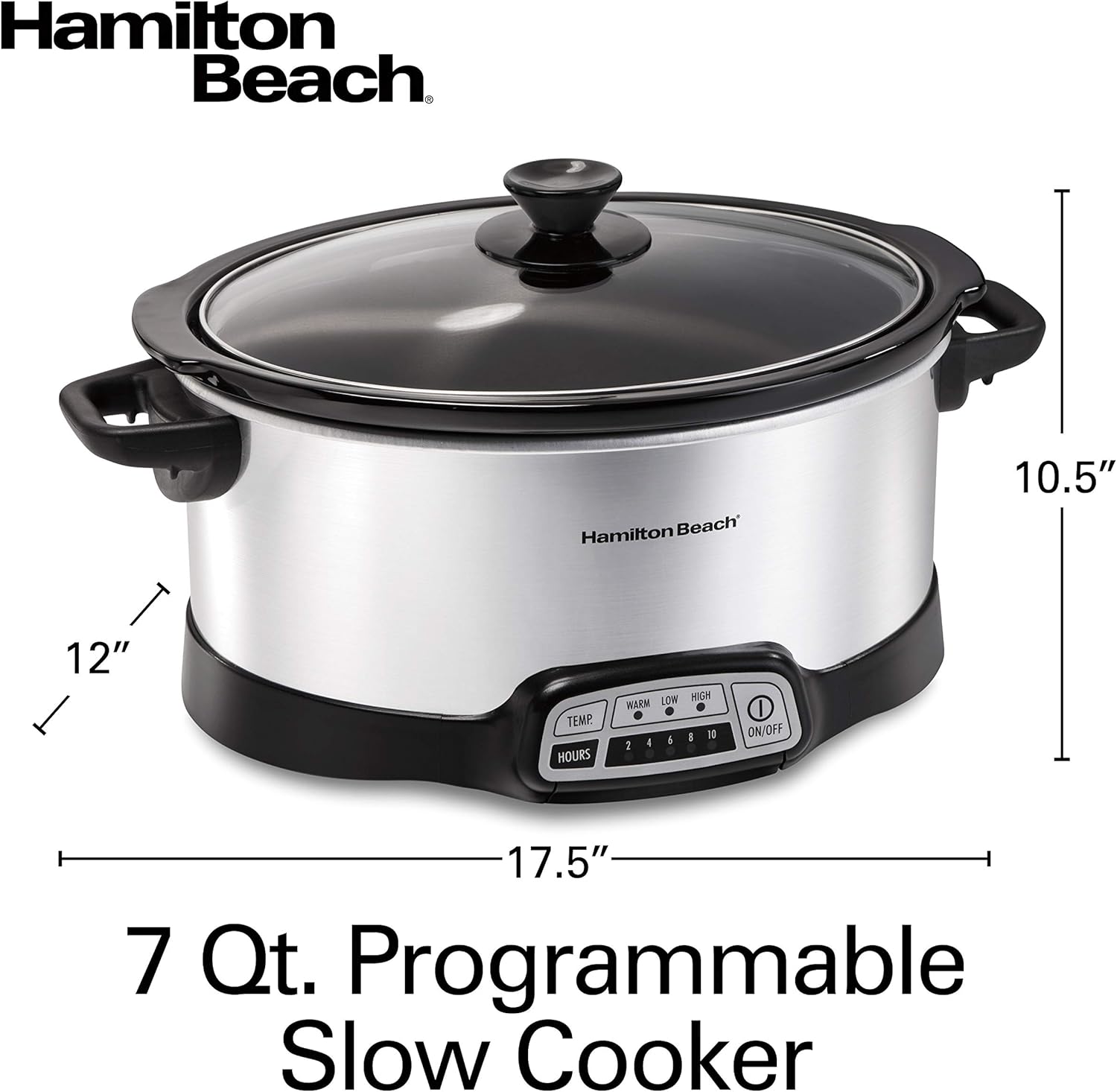 Hamilton Beach 7 Quart Programmable Slow Cooker With Flexible Easy Programming, 5 Cooking Times, Dishwasher-Safe Crock & Lid, Silver (33473) image 7