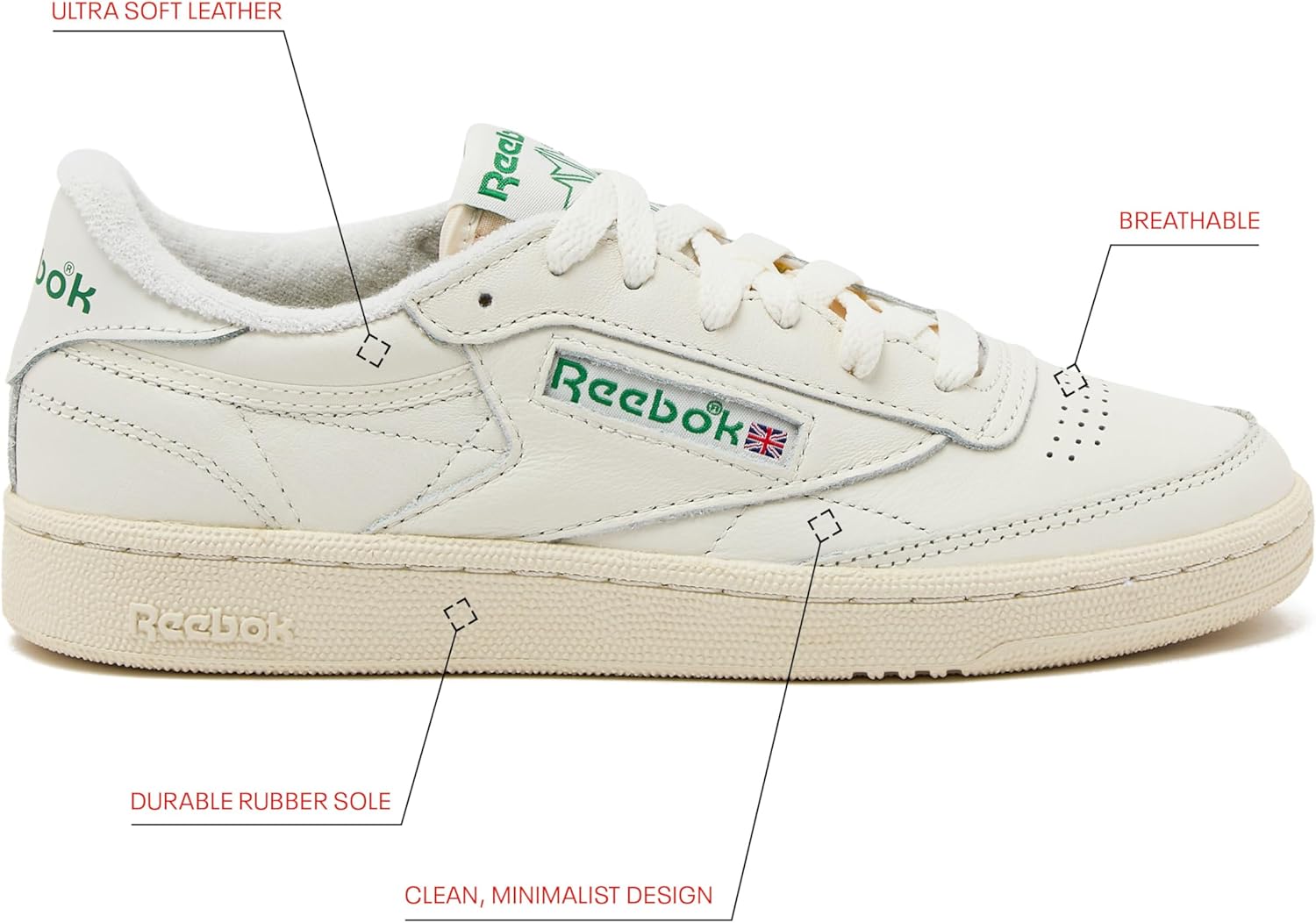 Reebok Womens Club C 85 Vintage Tennis Sneakers for Women, Casual White Womens Shoes image 3