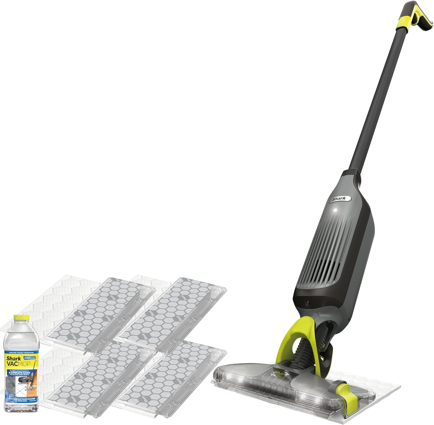 Shark VACMOP Cordless Hard Floor Cleaner, Vacuum and Spray Mop, Powerful Suction, Lightweight, LED Headlights, Includes 4 Disposable Pads, 12oz Multi-surface Cleaning Solution, Gray, VM252 image 1