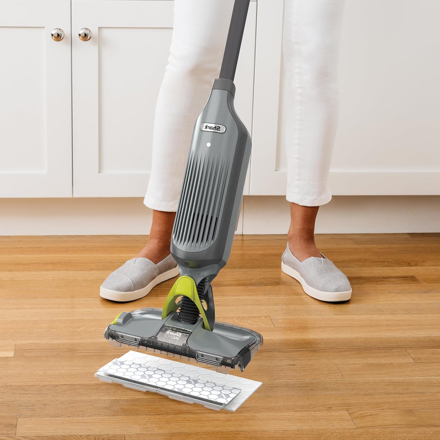 Shark VACMOP Cordless Hard Floor Cleaner, Vacuum and Spray Mop, Powerful Suction, Lightweight, LED Headlights, Includes 4 Disposable Pads, 12oz Multi-surface Cleaning Solution, Gray, VM252 image 2