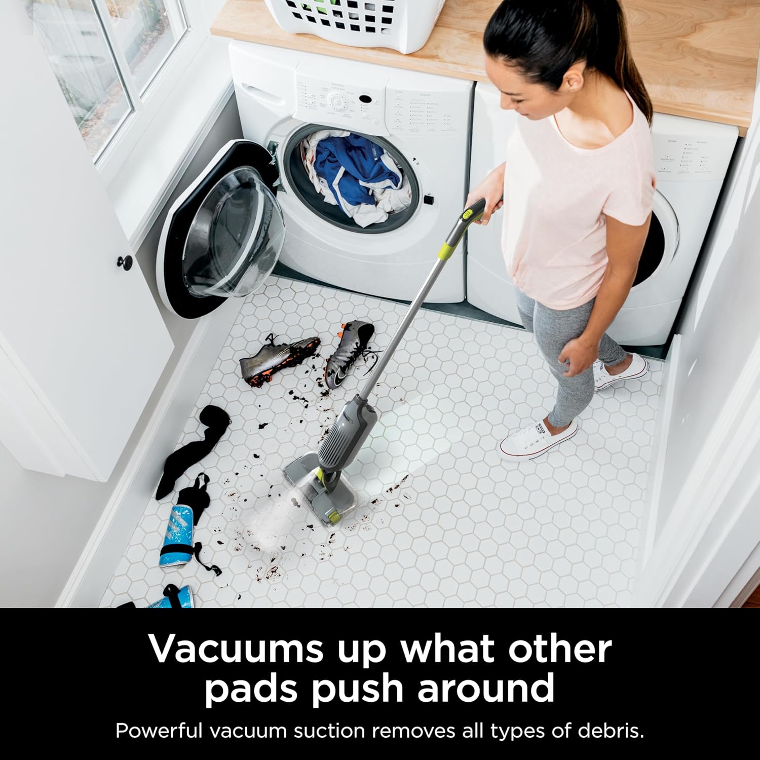 Shark VACMOP Cordless Hard Floor Cleaner, Vacuum and Spray Mop, Powerful Suction, Lightweight, LED Headlights, Includes 4 Disposable Pads, 12oz Multi-surface Cleaning Solution, Gray, VM252 image 3
