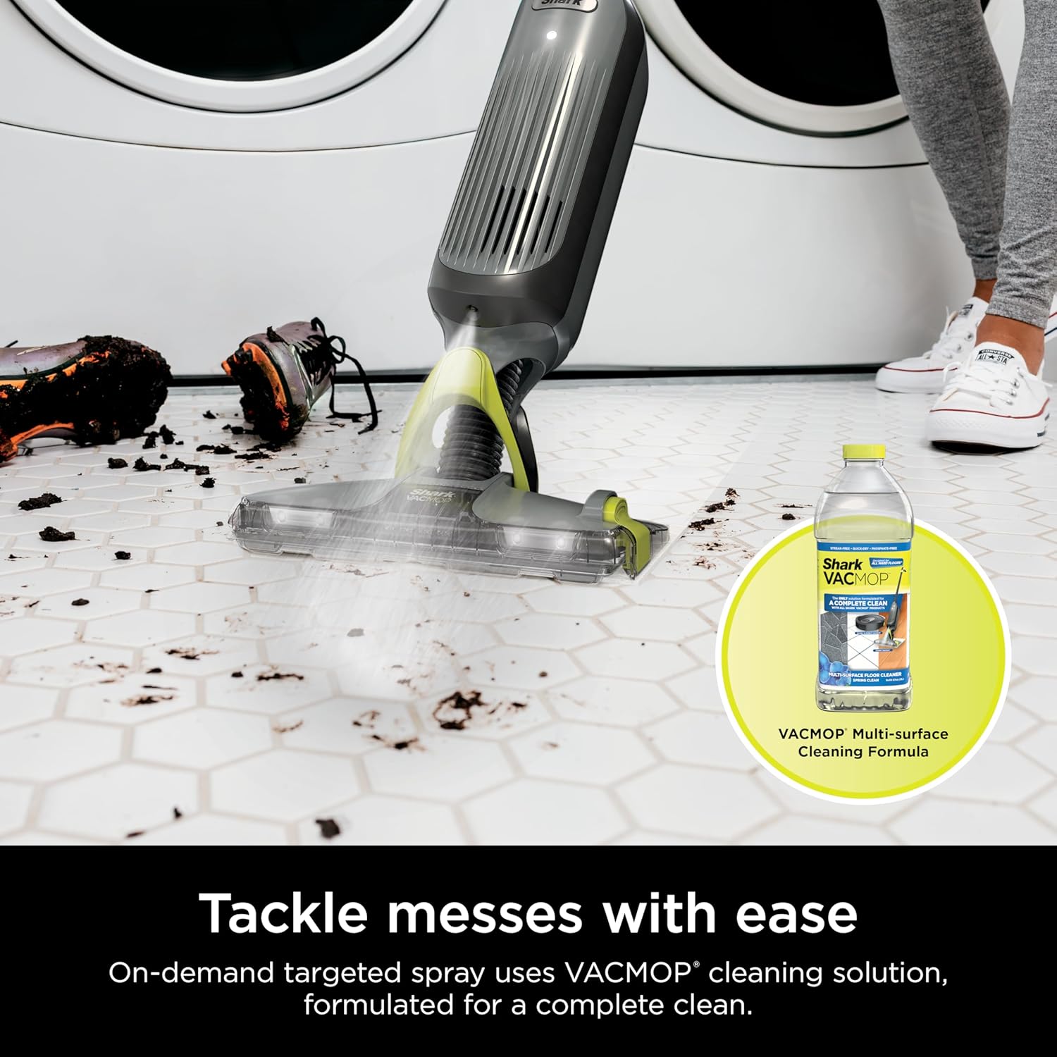 Shark VACMOP Cordless Hard Floor Cleaner, Vacuum and Spray Mop, Powerful Suction, Lightweight, LED Headlights, Includes 4 Disposable Pads, 12oz Multi-surface Cleaning Solution, Gray, VM252 image 8