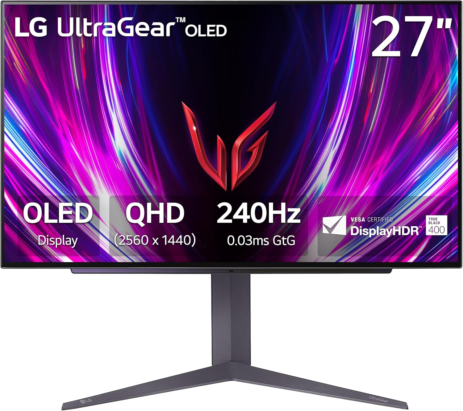 LG ‎27GS93QE 27-inch Ultragear OLED Gaming Monitor QHD 1440p 240Hz 0.03ms DisplayHDR True Black 400 AMD FreeSync Premium Pro NVIDIA G-Sync HDMI 2.1 DisplayPort Tilt/Height/Pivot Stand Black image 1