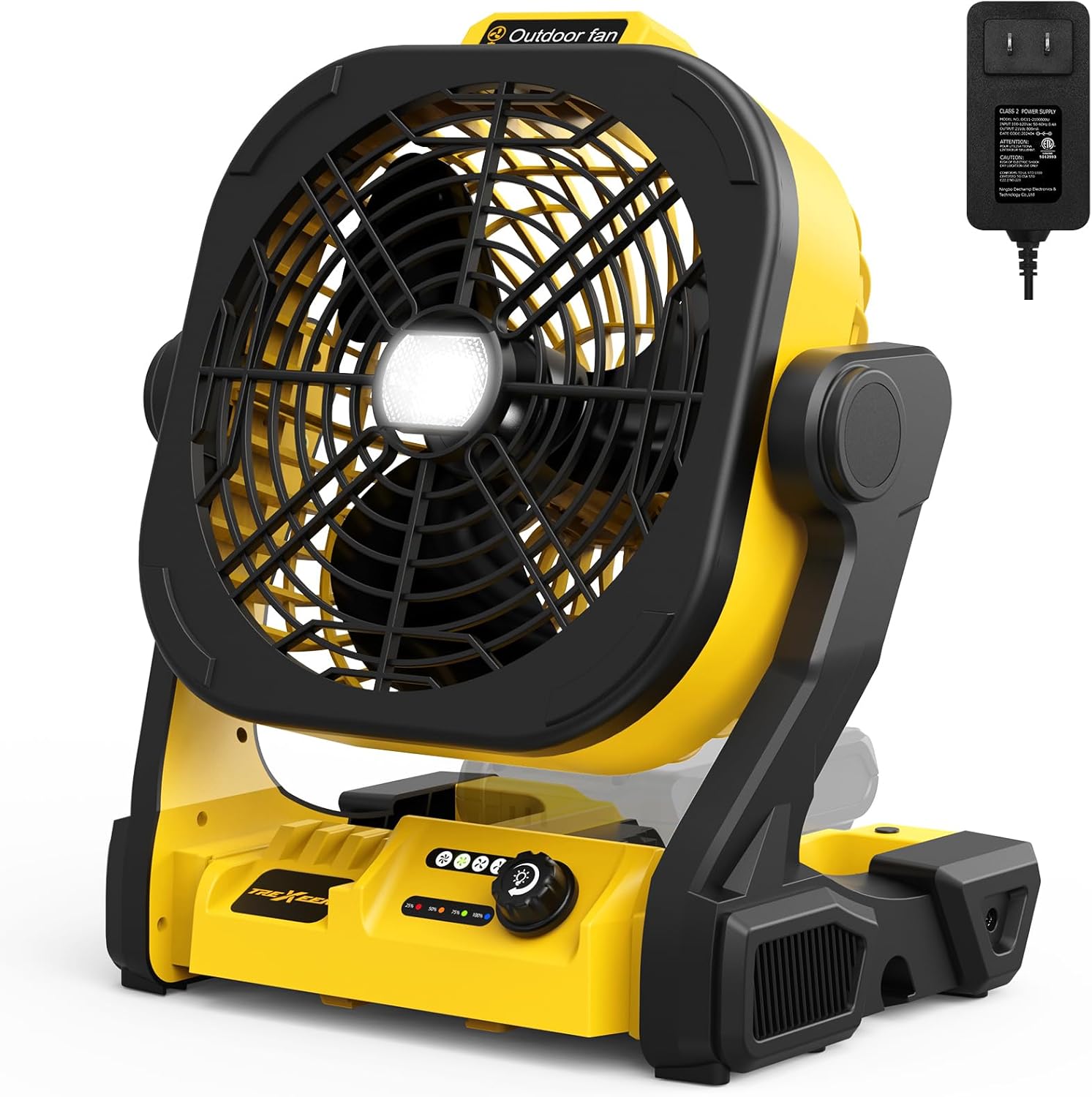 Battery Operated Fan for Dewalt 20V Max battery, Portable Fan with AC Adapter & LED Lights, 4 Speeds & Hook, Cordless/Camping/Battery Powered fan, for Outdoor Jobsite (Battery Not Included) image 1