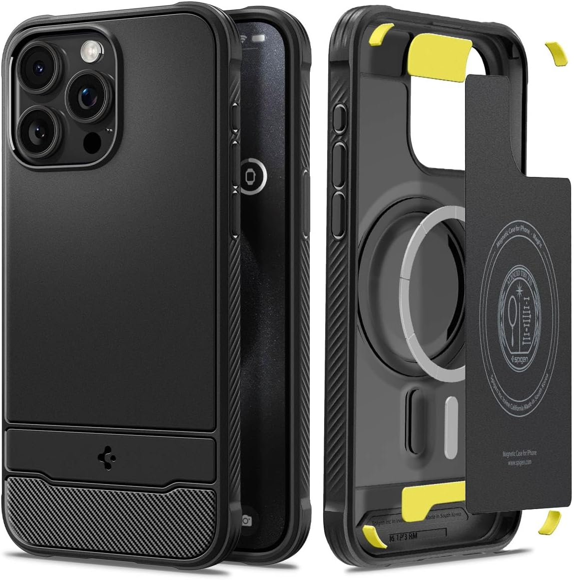 Spigen Rugged Armor MagFit Designed for iPhone 15 Pro Case (2023) [Military-Grade Protection] Compatible with MagSafe - Matte Black image 1