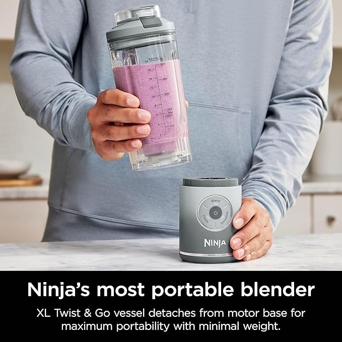 Ninja Blast Max, Portable Blender + Twist & Go, Personal Smoothie, Blend, Ice Crush, 3 Programs, Cordless, 22 oz removable Vessel, Dishwasher Safe, Leakproof, Silver, BC251SL image 3