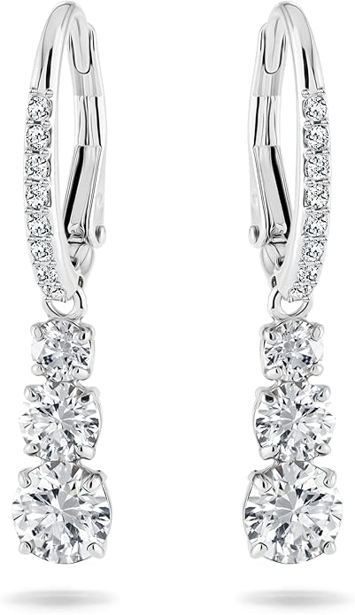 Swarovski Stilla Attract Trilogy Drop Pierced Earrings with White Crystals on a Rhodium Plated Setting with Hinged Closure image 1