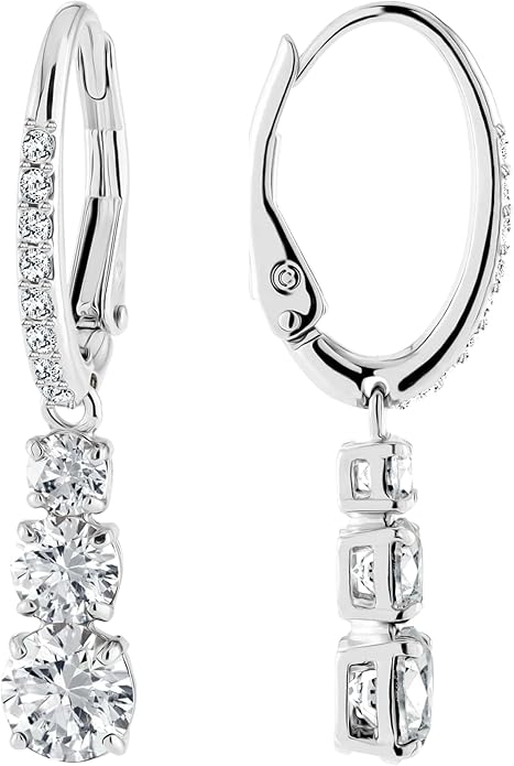 Swarovski Stilla Attract Trilogy Drop Pierced Earrings with White Crystals on a Rhodium Plated Setting with Hinged Closure image 2