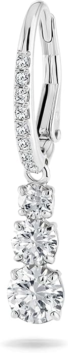 Swarovski Stilla Attract Trilogy Drop Pierced Earrings with White Crystals on a Rhodium Plated Setting with Hinged Closure image 3