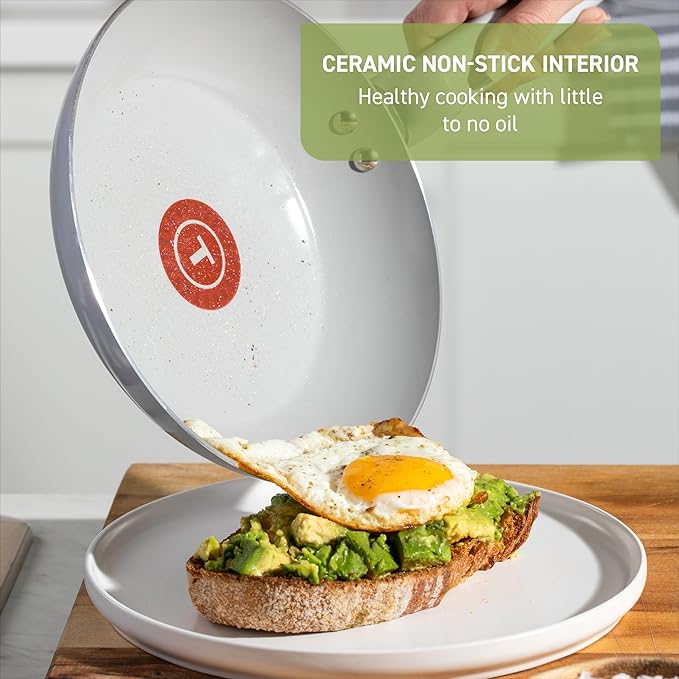 T-Fal Refresh Ceramic Pots and Pans Set, 20-Piece Nonstick Cookware Set, Stockpot, Griddle, Frying Pans, Utensils, Moon Grey image 3