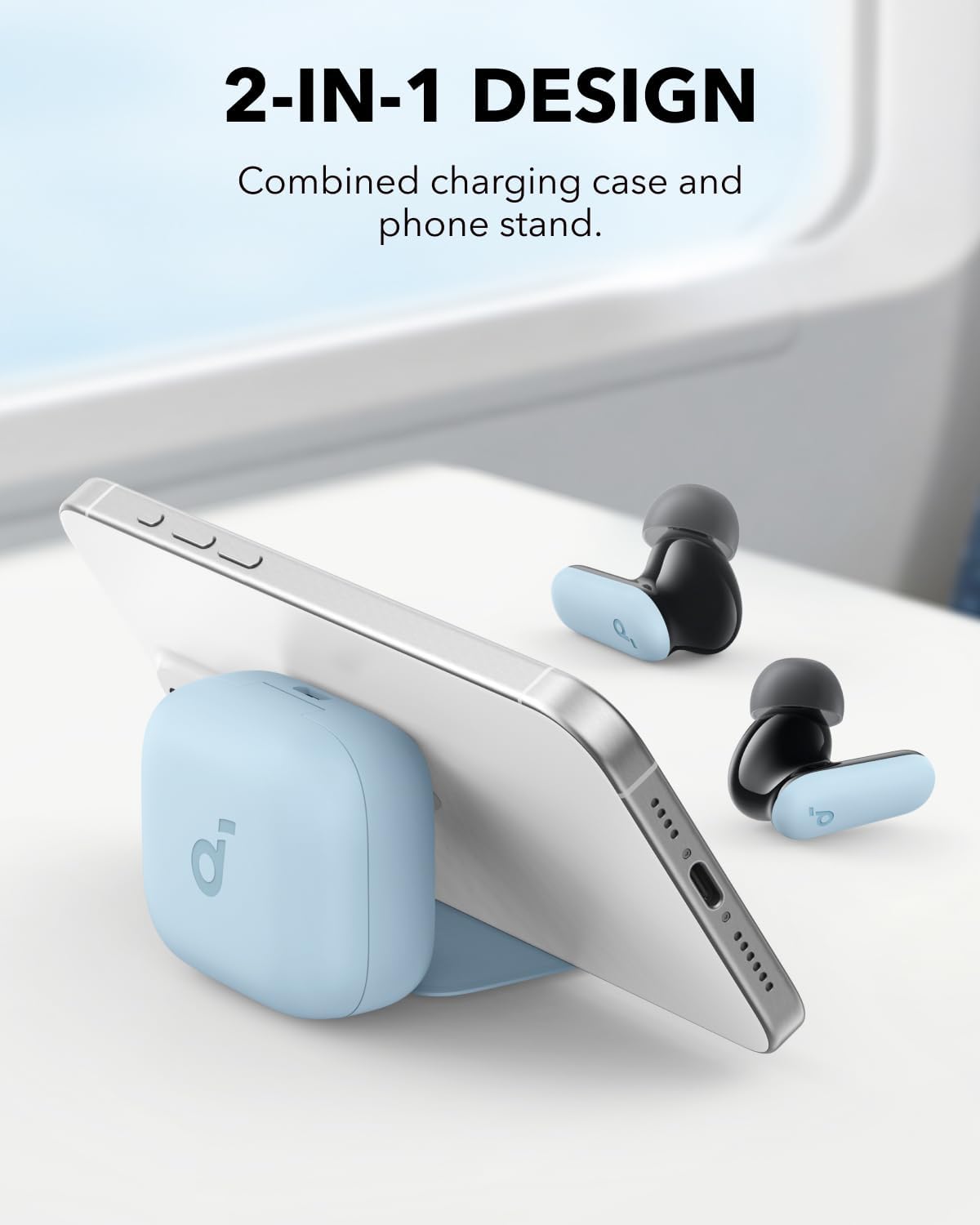 Soundcore P30i by Anker Noise Cancelling Earbuds, Strong and Smart Noise Cancelling, Powerful Bass, 45H Playtime, 2-in-1 Case and Phone Stand, IP54, Wireless Earbuds, Bluetooth 5.4 (Blue) image 2