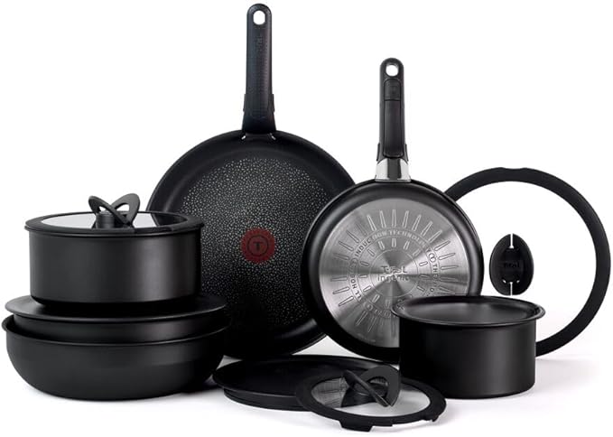 T-fal Ingenio Expertise Non Stick Cookware Set 14 Piece, Induction Oven Broiler Safe 500F, Detachable/Removable Handle, Kitchen, Pots and Pans, RV, Camping, Fry Pans, Saucepans, Dishwasher Safe Black image 1