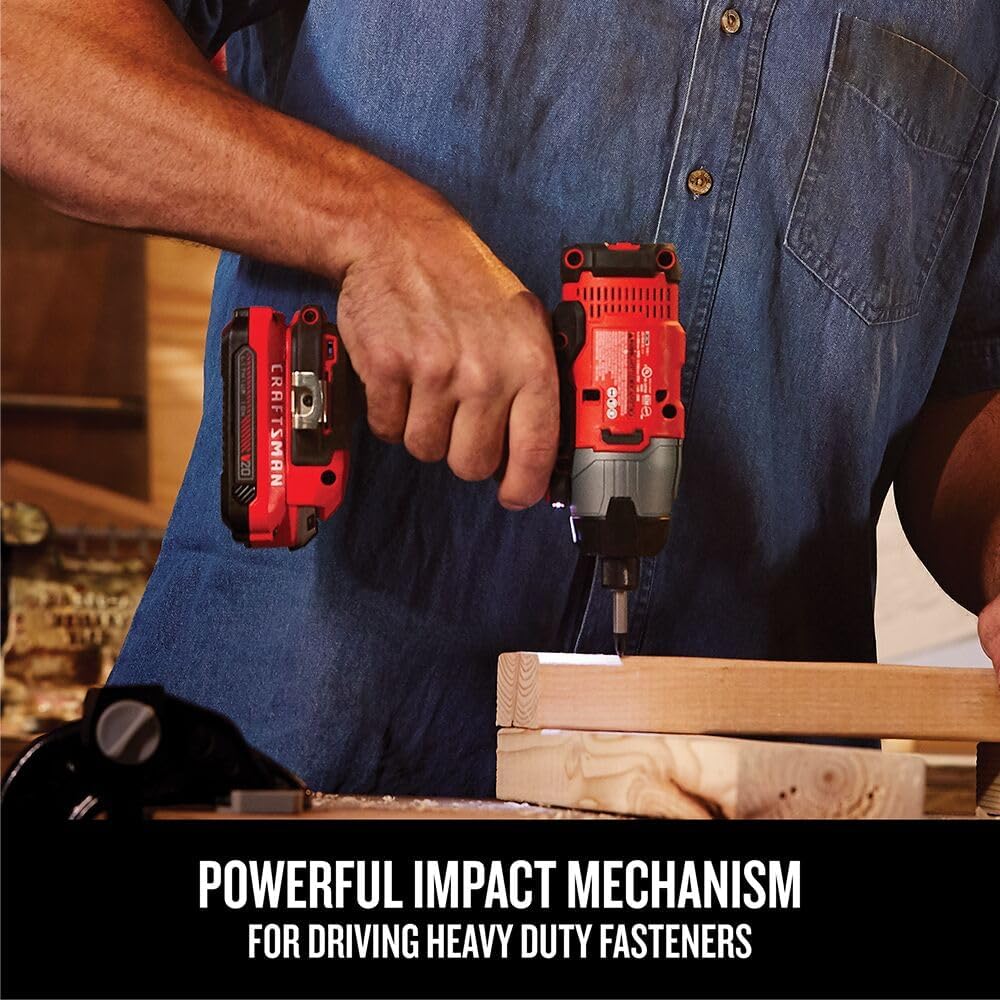 CRAFTSMAN 20V MAX Impact Driver Kit, 1/4 Inch, 2,800 RPM, LED Work light, Battery and Charger Included (CMCF800C1) image 6