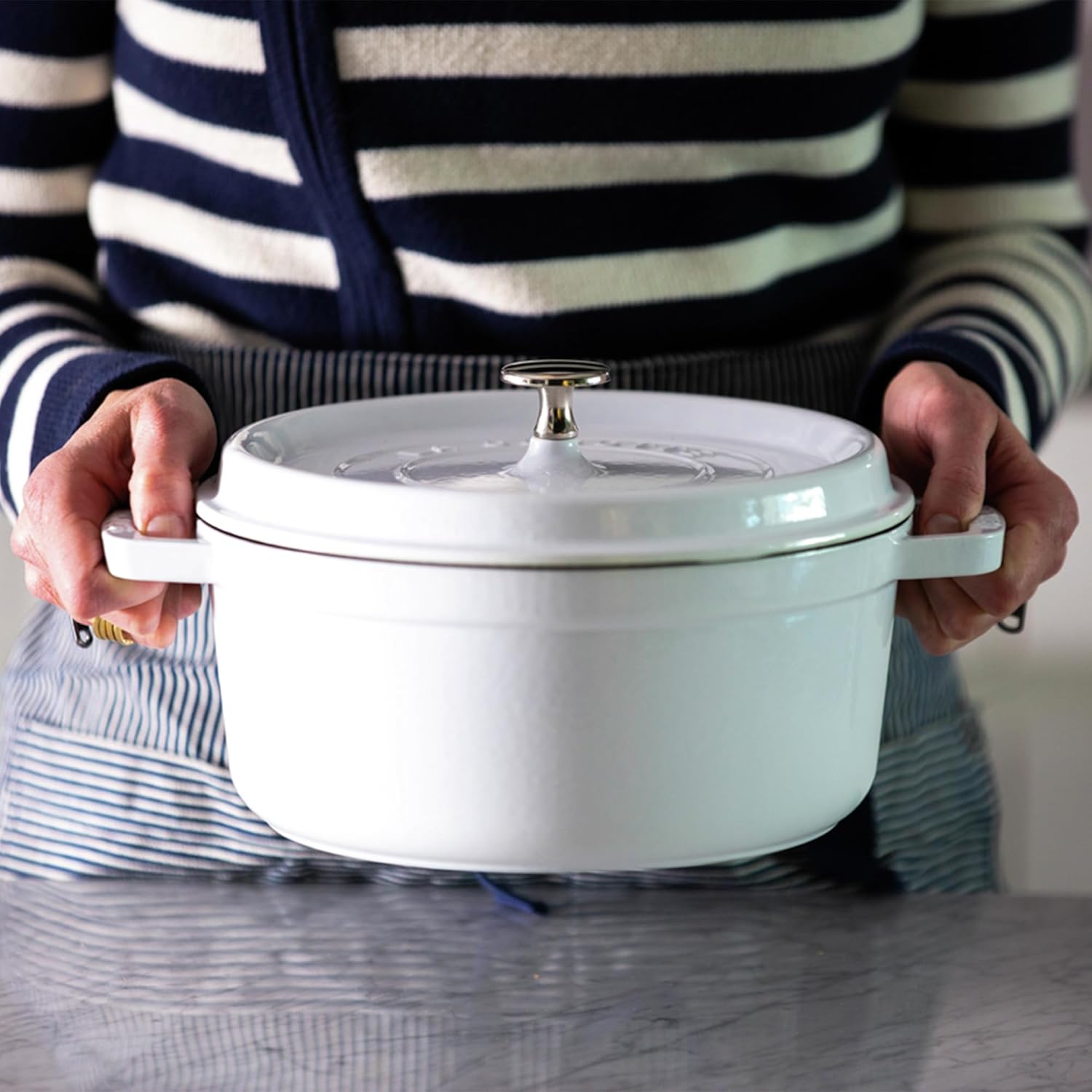 STAUB Cast Iron Dutch Oven 4-qt Round Cocotte, Made in France, Serves 3-4, White image 2