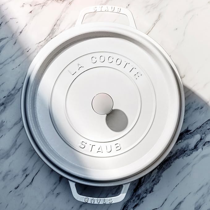 STAUB Cast Iron Dutch Oven 4-qt Round Cocotte, Made in France, Serves 3-4, White image 4