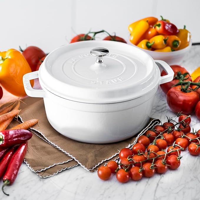 STAUB Cast Iron Dutch Oven 4-qt Round Cocotte, Made in France, Serves 3-4, White image 5