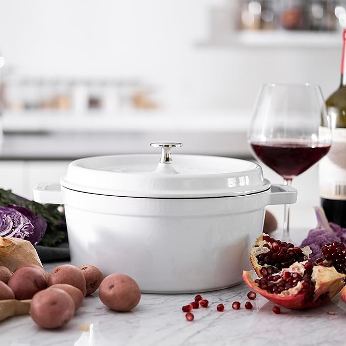 STAUB Cast Iron Dutch Oven 4-qt Round Cocotte, Made in France, Serves 3-4, White image 6