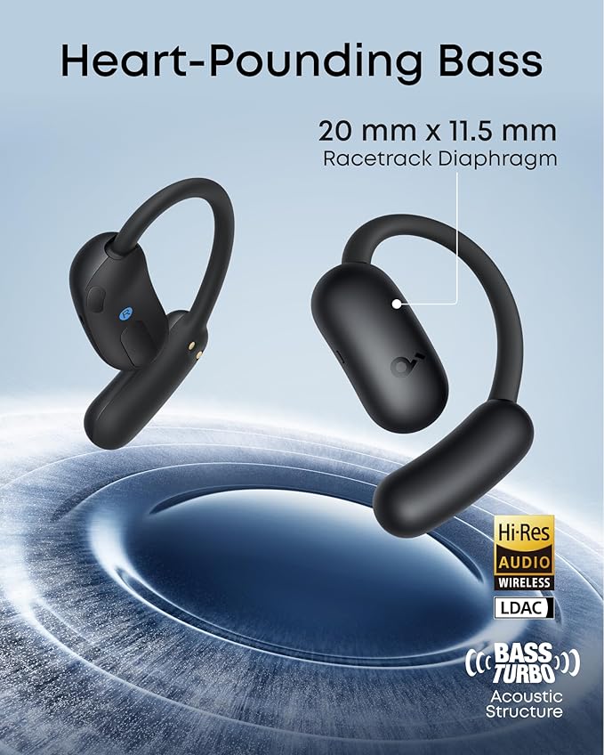 Soundcore AeroFit 2 by Anker, Open-Ear Headphones, Real-Time Translation Earbuds, 4 Adjustable Positions for Every Ear Size, 2× Richer Bass, Hi-Res, 42H Playtime, IP55,AI Clear Calls,Wireless Charging image 5