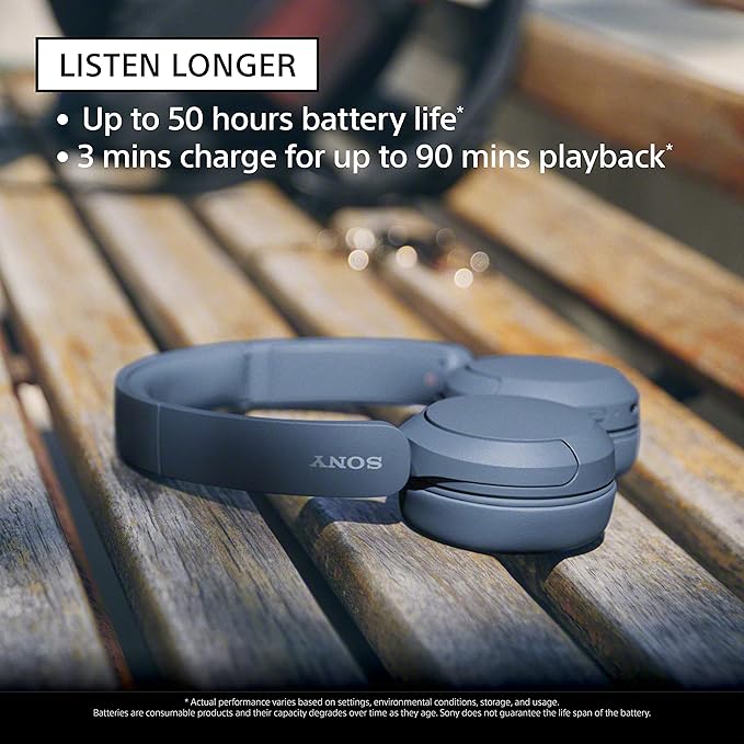 Sony WH-CH520 Wireless Headphones Bluetooth On-Ear Headset with Microphone and up to 50 Hours Battery Life with Quick Charging, Blue image 2