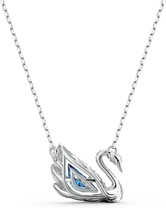 Swarovski Dancing Swan Necklace Jewelry Collection, Rhodium Finish, Blue Crystals, Clear Crystals image 4