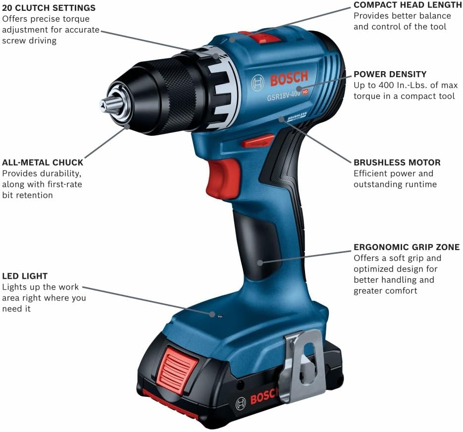Bosch GSR18V-400B12 18V Compact Brushless 1/2 In. Drill/Driver Kit with (1) 2 Ah Standard Battery image 2