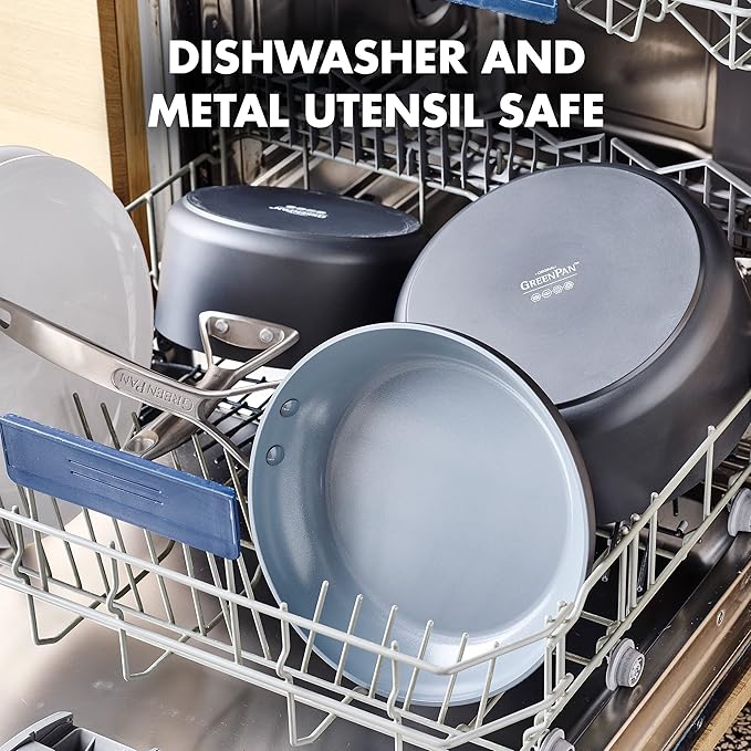 GreenPan Paris Pro Hard Anodized Healthy Ceramic Nonstick, 11 Piece Cookware Pots and Pans Set with Stainless Steel Lids, PFAS-Free, Dishwasher Safe, Grey image 5