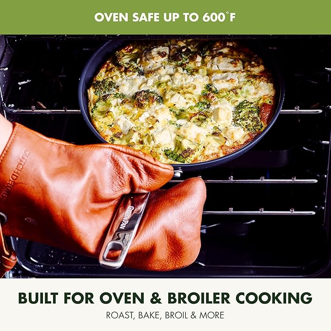 GreenPan Chatham Prime Midnight 8" and 10" Frying Pan Set, Hard Anodized Ceramic Nonstick, PFAS-Free, Dishwasher Safe, Oven Safe, Healthy Cooking Skillet for Eggs and Omelets, Black image 6