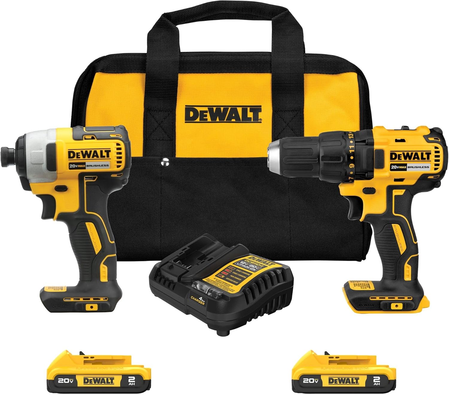 DEWALT 20V MAX Cordless Drill and Impact Driver, Power Drill Brushless 2-Tool Power Tool Combo Kit, Includes 2 Batteries, Charger and Bag (DCK277D2) image 1