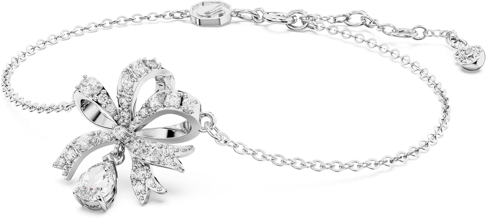 SWAROVSKI Volta Necklace, Earrings, and Bracelets Jewelry Collection, Bow-Inspired Clear Crystals with Rhodium Finish image 2