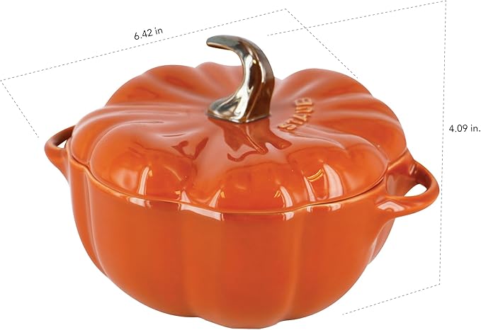 STAUB 0.5-qt Petite Ceramic, Oven & Stove Safe up to 572°F, Pumpkin Dish, Baking , Candy Dish, Burnt Orange image 6