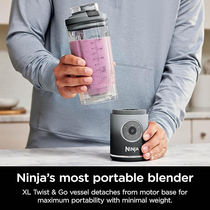 Ninja Blast Max, Portable & Personal Blender + Twist & Go, Smoothie, Blend, Ice Crush, 3 Programs, Cordless, 22 oz removable Vessel, Dishwasher Safe, Leakproof, Grey, BC251GY image 3