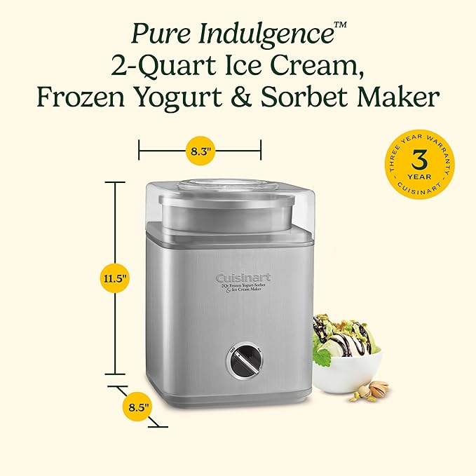 Cuisinart Ice Cream Maker Machine, 2-Quart Ice Cream, Sorbet and Frozen Yogurt Machine, Fully Automatic Double-Insulated Freezer Bowl Makes Frozen Desserts in Under 30 Minutes, ICE30BCP1, Silver image 7
