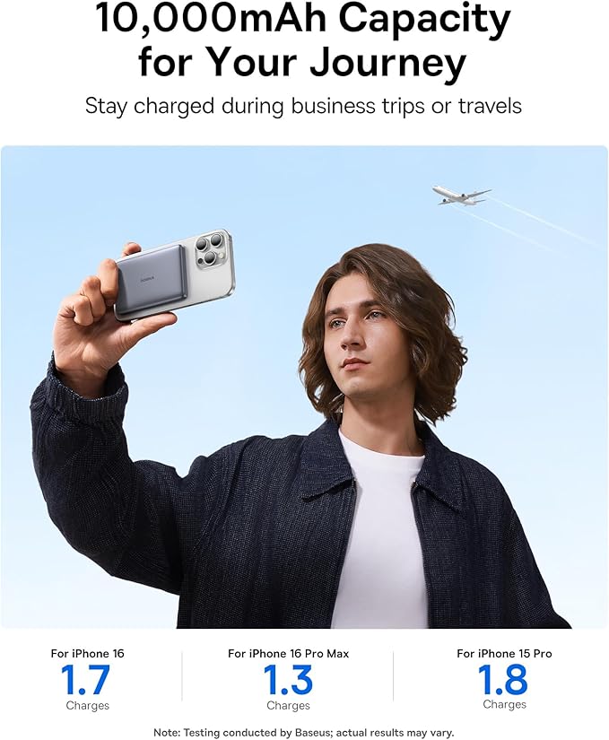 Baseus Picogo Magsafe Portable Charger, Qi2 15W 0.5" Ultra Slim 10000mAh Wireless Power Bank, 27W Fast Charging Magnetic Battery Pack with USB-C for iPhone 17 Pro Max/17 Pro/Air/16/15/14/13/12 image 6