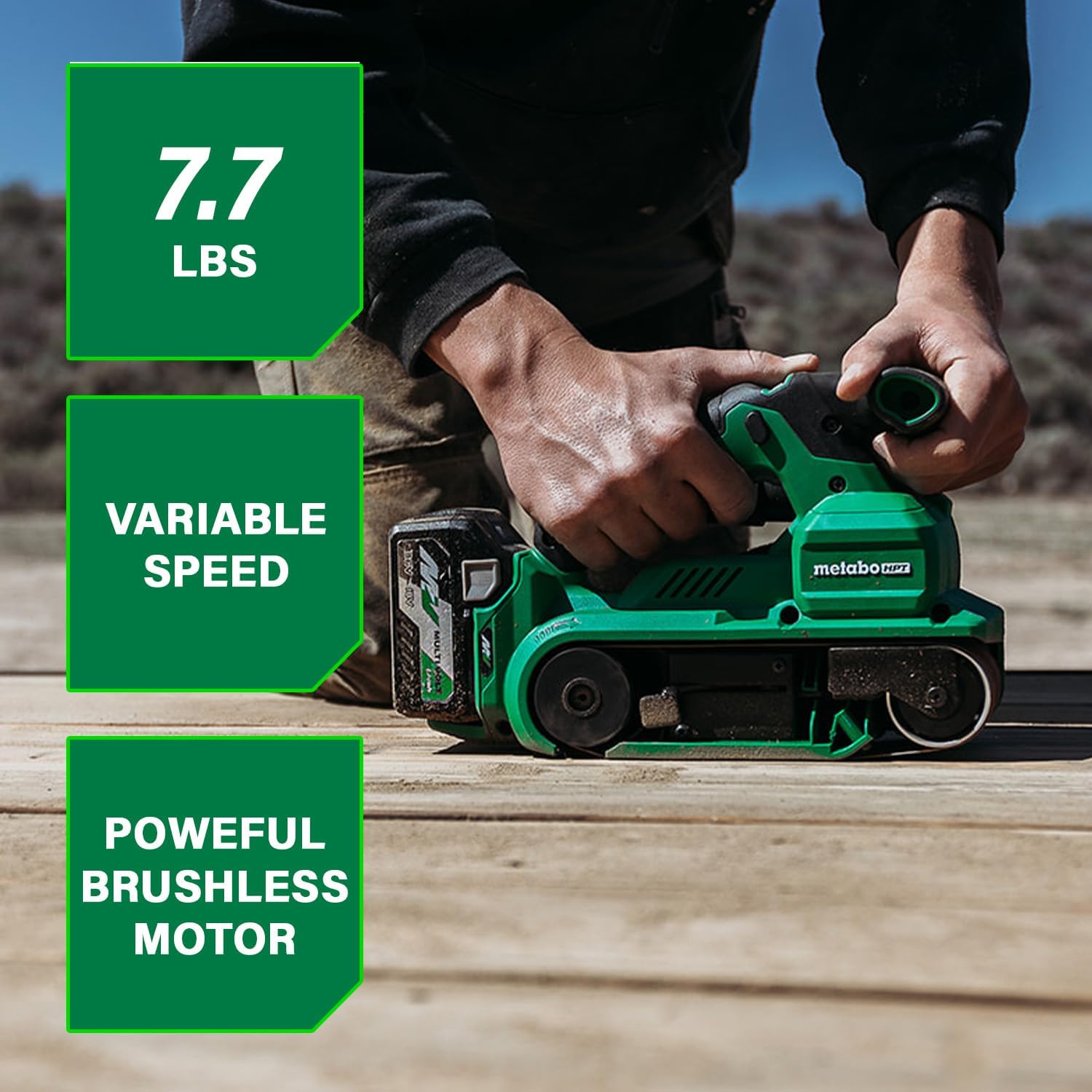 Metabo HPT 36V MultiVolt Cordless Brushless 3" x 21" Belt Sander, Power Sander Kit, Variable Speed, Auto Mode, Compatible with 18V/36V Metabo HPT Battery or AC Adapter, Tool Body Only, SB3608DAQ4 image 2